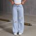 Light Blue Washed Wide Leg Jeans Loose Fit Solid Color Trousers for Women European And American Style 2026 New_mkmklike.com