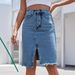 Mid-length, High-waisted, Hip-hugging, Slit Denim Skirt For Women; European And American Style._mkmklike.com
