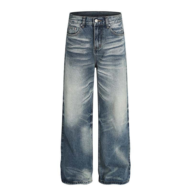 Men’s Vintage Washed Straight-Leg Jeans – Relaxed Fit Distressed Denim Pants (S-XXL) – American Streetwear Style, Everyday Casual & Retro Aesthetic_mkmklike.com