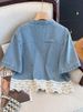 Chicco Lace Patchwork Short Sleeve Denim For Women Summer Thin New Casual Petite Shirt Jacket Top_mkmklike.com