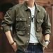 Men's Vintage Denim Jacket With Fleece Lining, Multi-Pocket Workwear Style, Heavyweight Washed Cotton For Winter_mkmklike.com