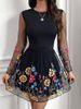 Women's Fashion Printing Mesh Long Sleeve Dress _mkmklike.com