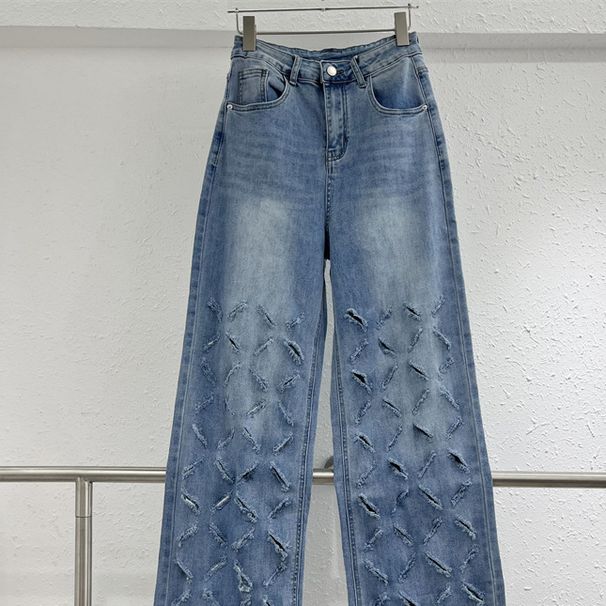Women's Clothing Spring And Summer New Fashionable Temperament Versatile Niche Design Slim Straight Cut Washed Jeans_mkmklike.com