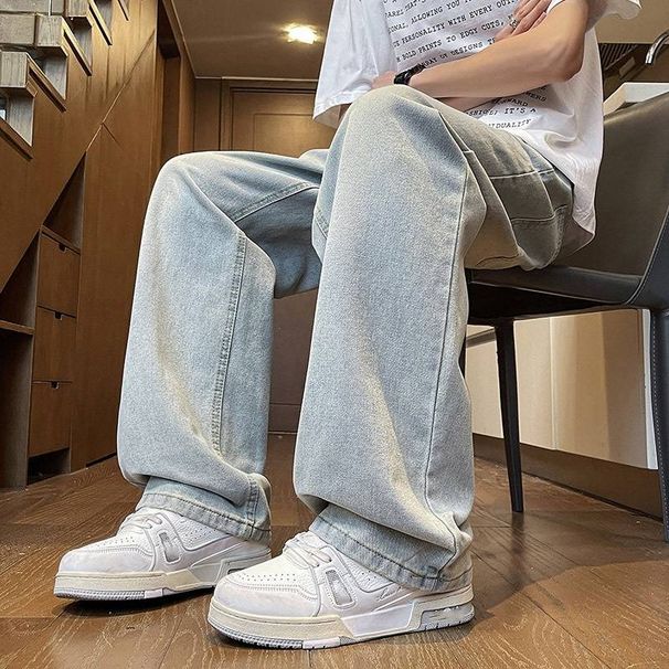 Gradient Retro Jeans For Men, Loose Straight, Casual Drape, Teenage Students, Wide-leg Long Pants For Men, Summer_mkmklike.com