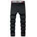 European And American High Street Black Ripped Slim Fit Small Leg Jeans For Men, Stretchy Trend, Leather Covered Motorcycle Jeans, Long Pants For Men_mkmklike.com