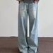 Vintage Washed Straight Leg Jeans For Men, Comfortable Relaxed Fit Denim Trousers, Casual Loose Wide Leg Pants_mkmklike.com