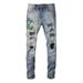 Men's Streetwear Slim-Fit Jeans Cobra Embroidered Vintage Washed And Distressed Denim Patchwork Mid-Rise Stretch Sizes 34 36_mkmklike.com