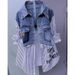 Fashionable Two-Tone Denim Shirt For Women - Stylish Layered Look With Striped & White Contrast Design - Casual Long Sleeve Blouse For Office_mkmklike.com