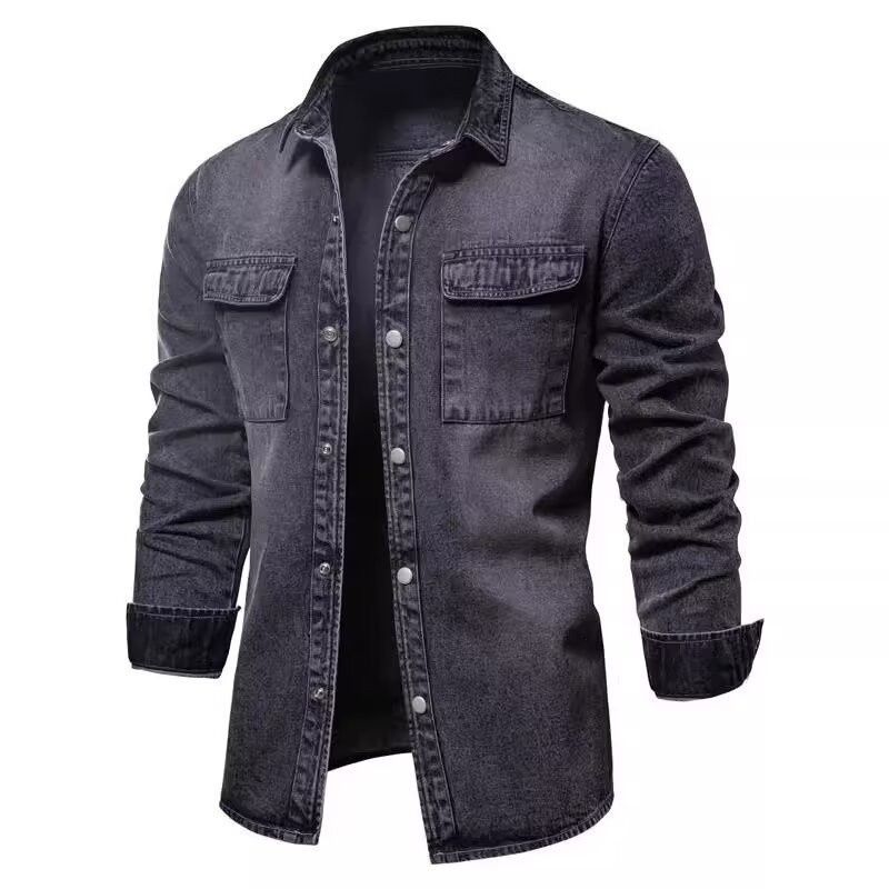 Pulse Men's Denim Spring Autumn Long Sleeve European American Retro Jacket Coat 2024 New Workwear Shirt Trend_mkmklike.com