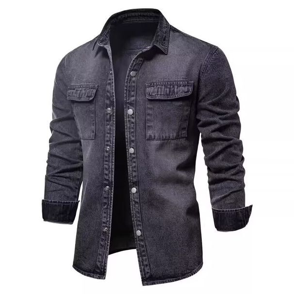 Pulse Men's Denim Spring Autumn Long Sleeve European American Retro Jacket Coat 2024 New Workwear Shirt Trend_mkmklike.com