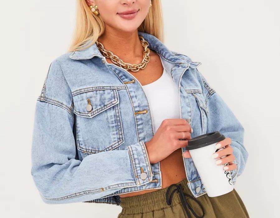 Women's Clothing Short Tops Denim Jacket Solid Color Women's Denim Tops Outerwear_mkmklike.com