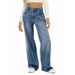Vintage Washed High-Waisted Relaxed Straight Leg Jeans For Women - Distressed Cat Whisker & Monkey Whisker Design - Comfortable Cotton Denim_mkmklike.com