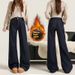 Denim Blue Fleece-lined Flared Jeans For Women, 2025 Autumn And Winter New Style, Loose Fit, Slimming, Non-clingy,_mkmklike.com