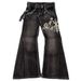 "Y2K Retro Patchwork Embroidered Jeans – Streetwear, Flared Tribal Style Casual Pants"_mkmklike.com