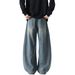 Unisex Vintage Washed Denim Pants – Elastic Drawstring Waist, Wide Leg & Slight Flare (S-3XL) – 90s Hip Hop Street Style_mkmklike.com