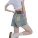 Retro High Waist Ripped A-Line Denim Shorts for Women Summer Style Thin Loose Slimming Light Color plus Size Hot Pants for Chubby Girls_mkmklike.com