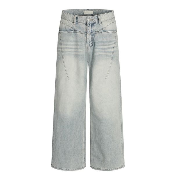 Street Style Wahed Vintage Denim Men' Three-Dimenional Decontructed Pocket Deign Peronality Straight Wide-Leg_mkmklike.com