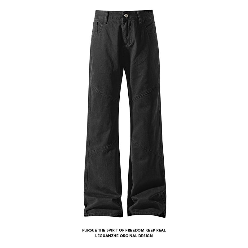 American-style High Street Men's Jeans, Autumn Trendy Patchwork Micro-flared Work Pants, Vintage Versatile Solid Color_mkmklike.com