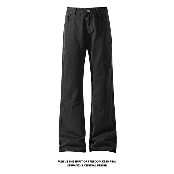 American-style High Street Men's Jeans, Autumn Trendy Patchwork Micro-flared Work Pants, Vintage Versatile Solid Color_mkmklike.com