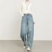 Clair Flocked Thickened Denim Scimitar Pants For Women 2025 Autumn Winter New High Waist Loose Banana Trousers_mkmklike.com