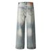 Washed Gradient Jeans Men's Casual Straight Long Street Fashion Punk Distressed Loose Wide-Leg Dad Pants_mkmklike.com