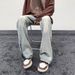 Nordmann European And American Style Washed Zipper Split Jeans For Men, Ins Trendy Brand, Cool High Street Loose Light-colored_mkmklike.com