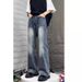 Autumn American High Street Vintage Jeans, Men's And Women's Trendy Slim Fit Straight Tube Vibe Wide Leg Mop Casual_mkmklike.com