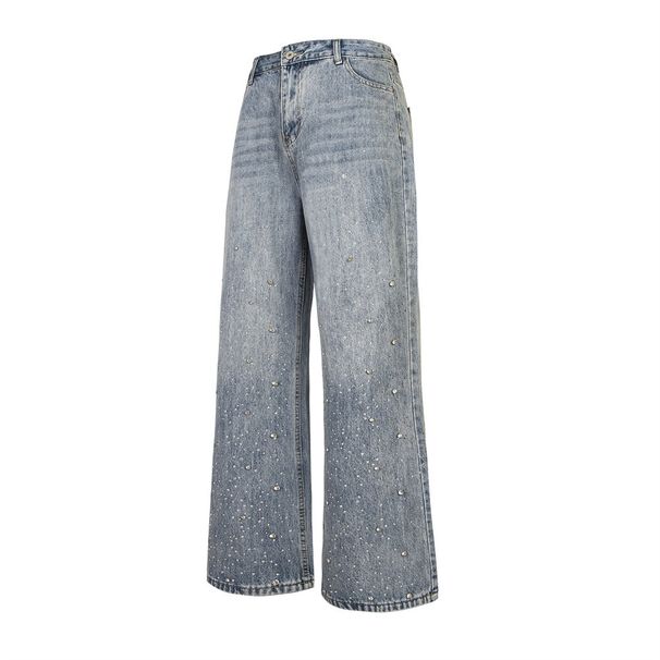 Design Sense Full Loose Jeans For Men, Vibe Trendy Brand, Niche Personality, Hot Rhinestone Straight Wide-Leg Pants_mkmklike.com