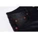 Y2K Motorcycle Stacked Flared Jeans, Black To Grey Fade, Plaid Lining Inside Rips, Multiple Distressed Holes, Summer-Friendly Unisex_mkmklike.com