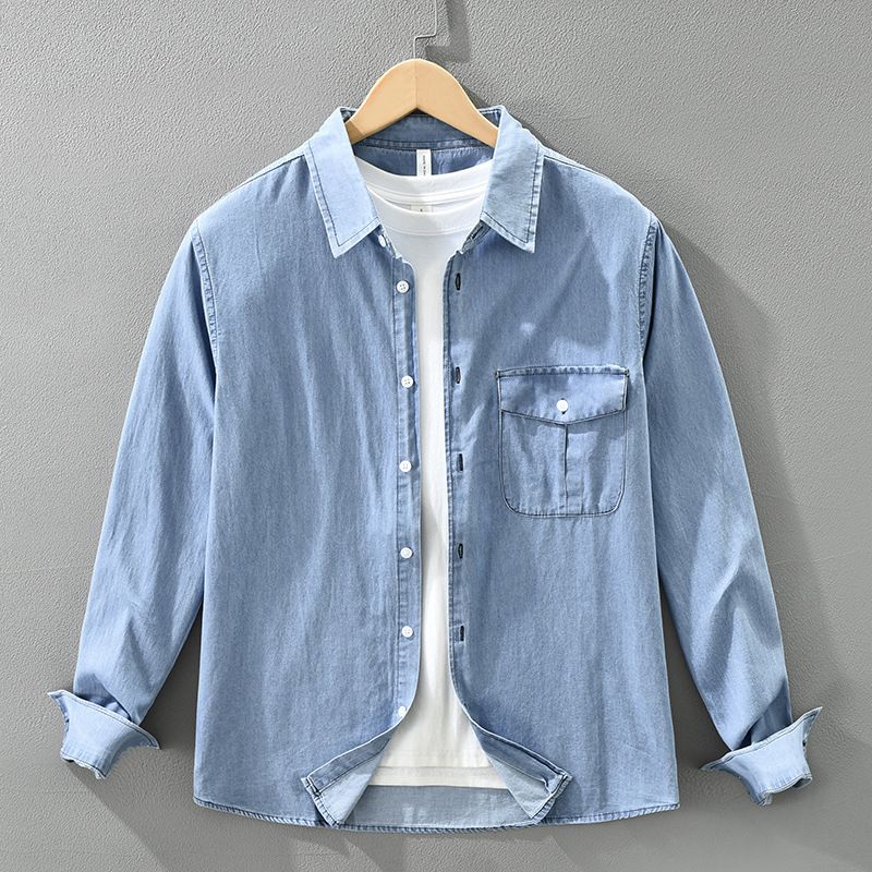 Artistic Men's Denim Long Sleeved Shirt New Fashion Versatile Casual Loose Top_mkmklike.com