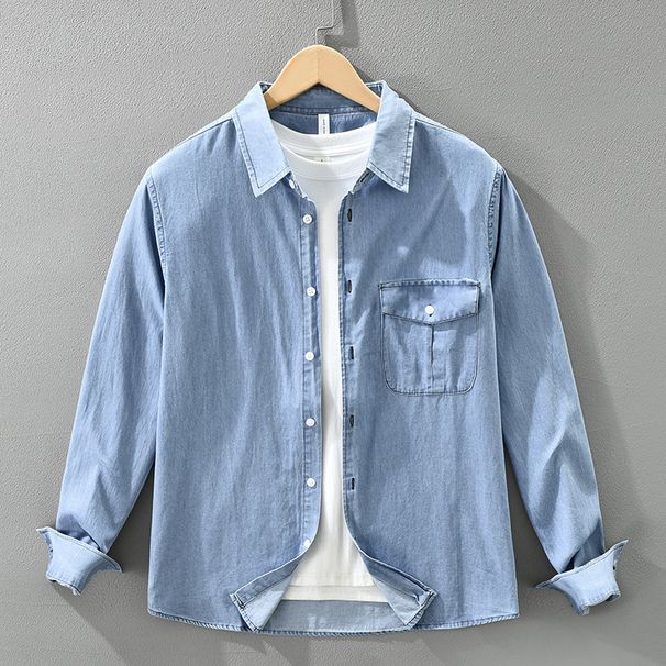 Artistic Men's Denim Long Sleeved Shirt New Fashion Versatile Casual Loose Top_mkmklike.com