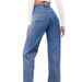 Women's Vintage Washed Denim Jeans - Straight Leg, Mid-Rise, Lightweight Cotton Blend, Distressed Casual Pants For Streetwear_mkmklike.com