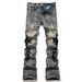 Men's Clothing Men's Stretch Flared Denim Jeans With Rhinestone & Embroidery - High Street Blue Disco Nightclub Skinny Jeans For Youth Fashion_mkmklike.com