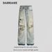 Men's Distressed Washed Flared Jeans High Street Style Straight Leg Trousers New Autumn Collection For Men And Women_mkmklike.com