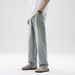 Men's Retro Light Washed Distressed Jeans Cleanfit Straight Leg Loose Wide Leg Pants Archer0603 American Style_mkmklike.com