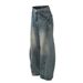 Men's Scimitar Jeans American Washed Vintage Street Style Cool Niche Design Trendy Loose Wide-Leg Pants_mkmklike.com