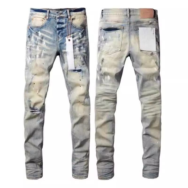 Unisex Y2K Stacked Flared Jeans, Vintage Mud Fade, White Splatter & One Ripped Knee, Breathable For Summer_mkmklike.com