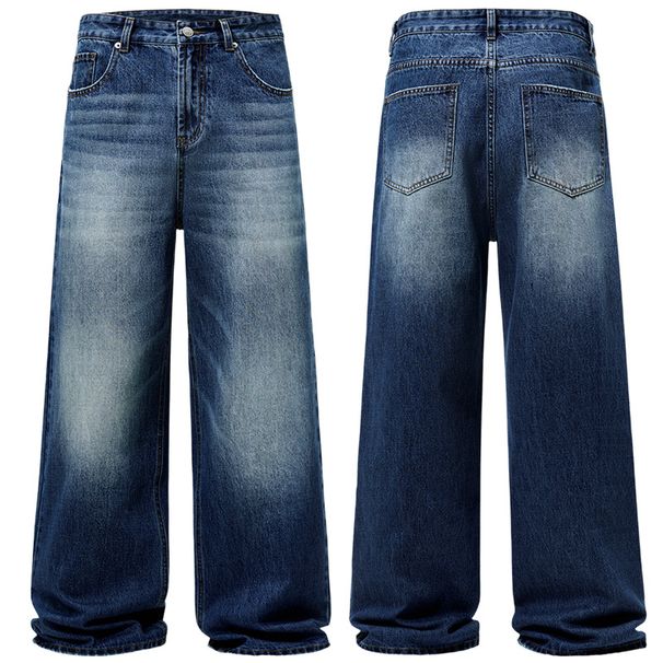 Men's Clothing High Street Washed Old Fashion Jeans Mopping Style Cleanfit Loose Straight Pants_mkmklike.com
