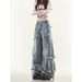 Unisex Cargo Denim Pants With Multi-Pocket & Distressed Details, Loose Fit Wide Leg Jeans For Streetwear Style_mkmklike.com