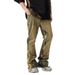 Retro High Street Vibe Men's Slim Straight Flared Jeans Washed Distressed Denim Pants for Spring And Autumn_mkmklike.com
