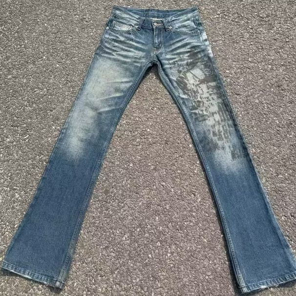 American High Street Retro Blue Printed Flared Jeans For Men, Slimming And Leg-lengthening, Trendy Brand Ins Pants_mkmklike.com