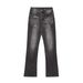 Streetwear Black Washed Distressed Jeans - Slim Bootcut & Lightning Bolt Stitch Vintage Denim Pants For Men, Edgy & Versatile_mkmklike.com