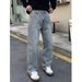 "Men's Premium Embroidered Denim Jeans – Classic Straight Fit, Distressed Blue Wash (Azure, S-2XL)"_mkmklike.com