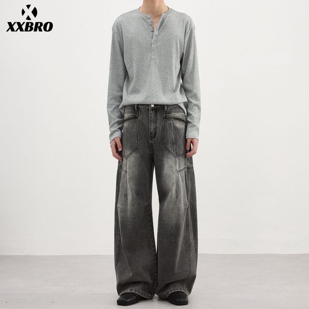 Men's Clothing Men's Wide Leg Straight Leg Jeans American Streetwear Brand Vibe Patchwork Washed Distressed Clothing_mkmklike.com