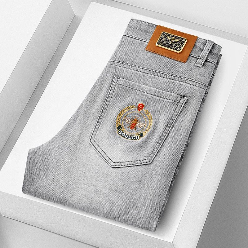 High End Jeans, European Goods, Men's Pants, Spring And Summer New Fashion Embroidery, Light Luxury Denim Stretch Slim Straight Pants_mkmklike.com