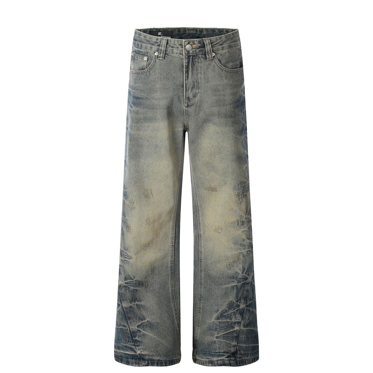 Men's Clothing Retro 2025 Men And Women High End Design Washed And Distressed Men's Loose Flared Jeans_mkmklike.com