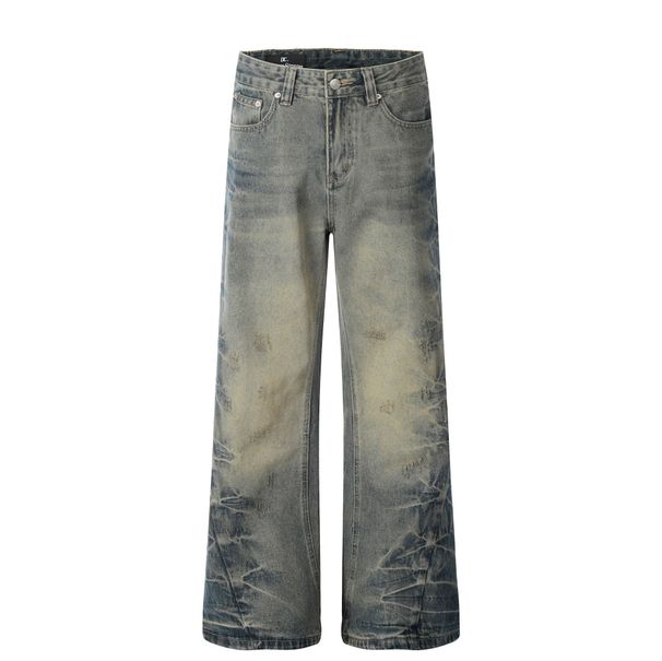Men's Clothing Retro 2025 Men And Women High End Design Washed And Distressed Men's Loose Flared Jeans_mkmklike.com