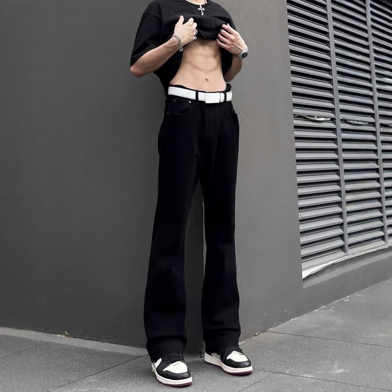 Men's Slim Fit Stretchy Flared Jeans Trendy Fashion Brand Height Enhancing Curved Blade For Spring Autumn_mkmklike.com