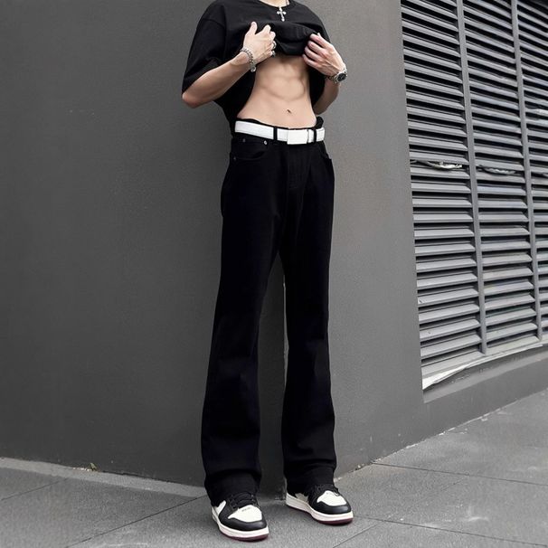 Men's Slim Fit Stretchy Flared Jeans Trendy Fashion Brand Height Enhancing Curved Blade For Spring Autumn_mkmklike.com