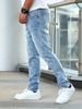 Men's Light Blue Straight Leg Stretch Jeans Street Style Cycling Trousers Denim_mkmklike.com